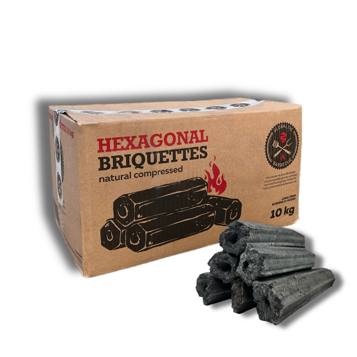 Natural compressed restaurant grade charcoal briquettes 10kg Box - Globaltic